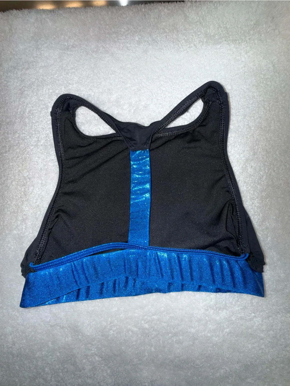 Double Platinum Dancewear Black‎ Top with Shimmering Blue Trim Size CXL (10/12)